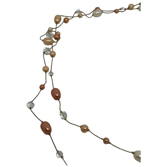 Elegant Peach and Silver Multi-Strand Beaded Necklace - Picture 6 of 13